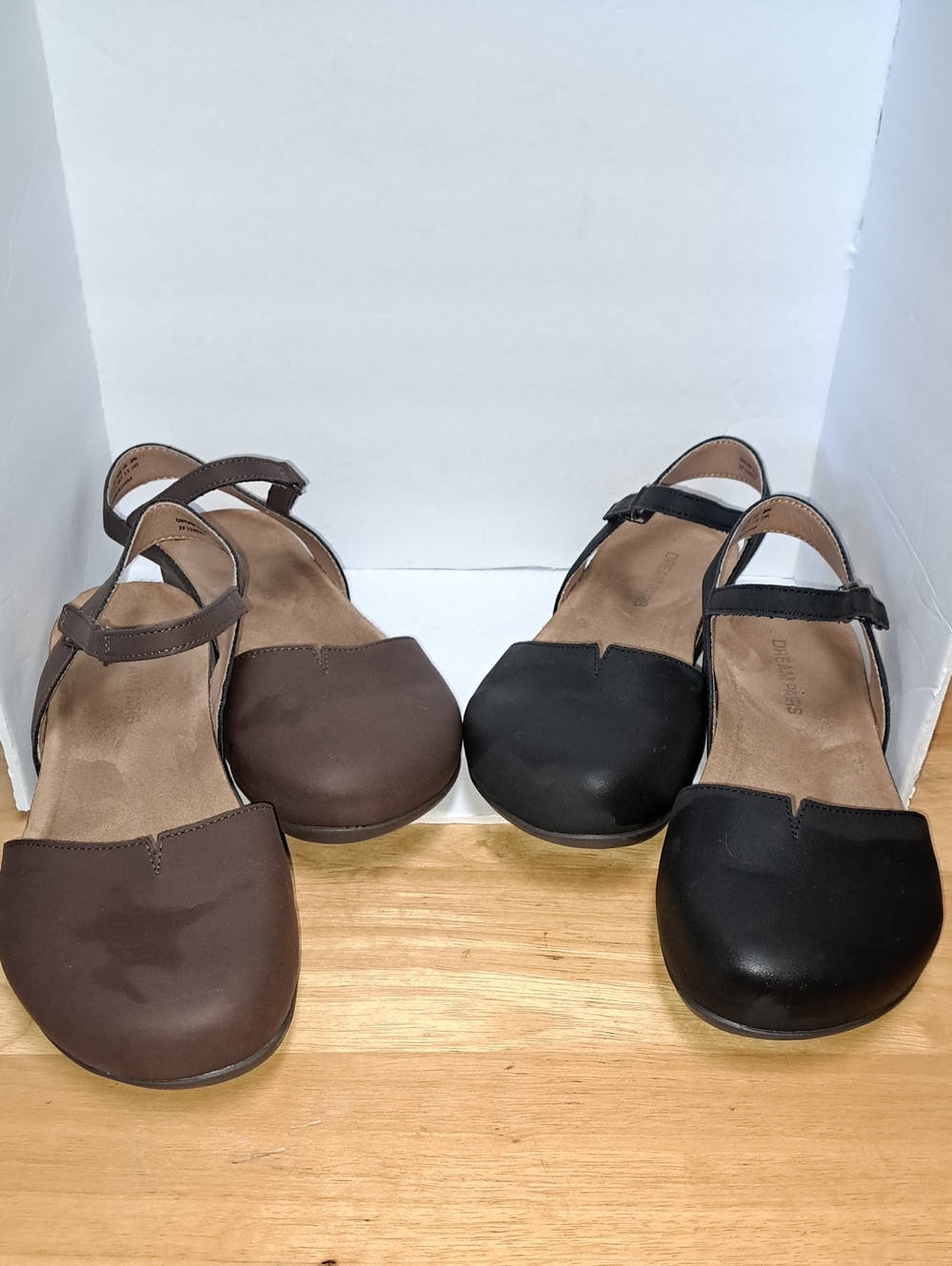 Dream Pairs Two Separate Pairs Brown and Black Ankle-Strap Flats